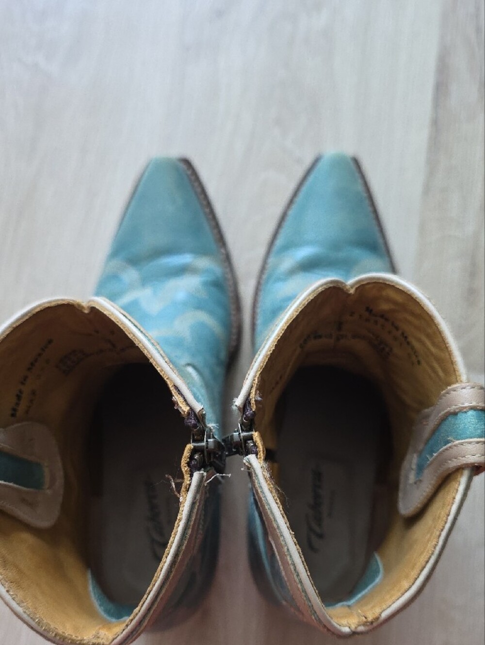 Caborca Distressed Turquoise Leather Western Ankle Booties - Picture 14 of 15